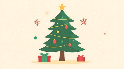 Flat Design Christmas Tree with Eco-Friendly Decorations