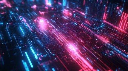 Fototapeta premium A futuristic digital background featuring glowing lines and dynamic shapes, ideal for tech, gaming, or sci-fi projects.