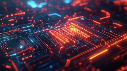 Obraz premium A futuristic technology background with glowing circuits and data streams, ideal for showcasing innovative, digital concepts.