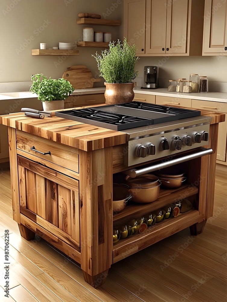 Poster compact kitchen island with a butcher block top isolated on a clean white background 3d rendered ima