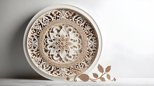 Decorazione con motivi astratti, floreali su sfondo bianco con spazio per eventuale testo