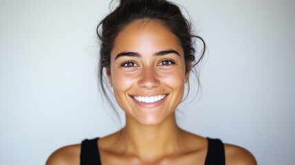 Fototapeta premium Joyful young woman with natural beauty, Generative AI