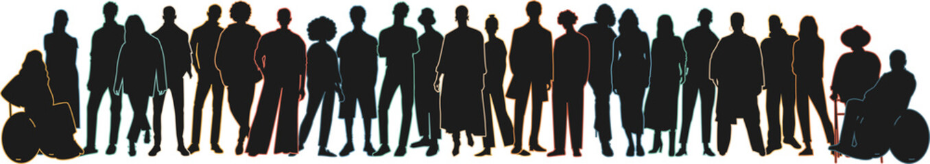 Different people stand side by side together.