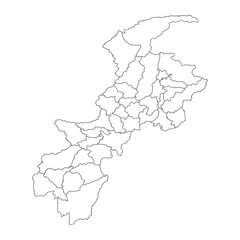 Khyber Pakhtunkhwa map with districts. Vector illustration.
