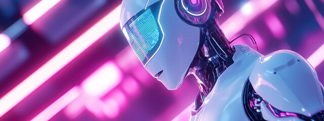 Humanoid robot interacting with holographic interface on computer screen