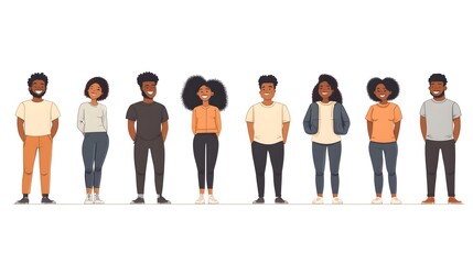 Obraz premium Diverse Group of Smiling Black People, Flat Vector Illustration.