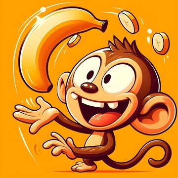a cartoon of a mischievous monkey juggling bananas