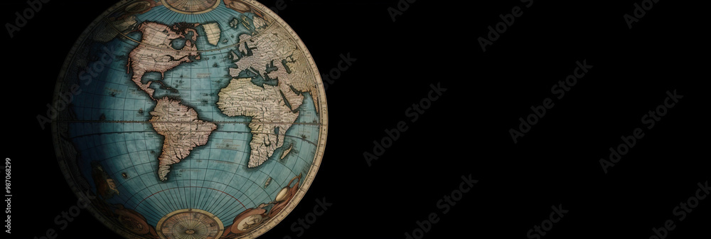 Wall mural flat earth atlas map, black background. the concept of globalization, saving the planet. ai generate