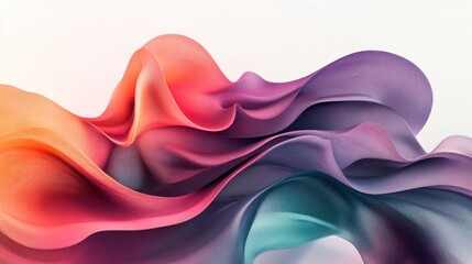 Obraz premium Flowing 3D strokes in shades of coral, deep purple, and mint green, forming a smooth, abstract composition with swirling textures against a white background.