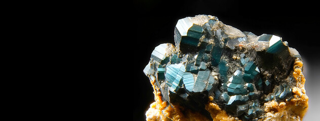 Nagyagite is rare precious natural geological stone on gradient background in low key, isolate. AI generated.