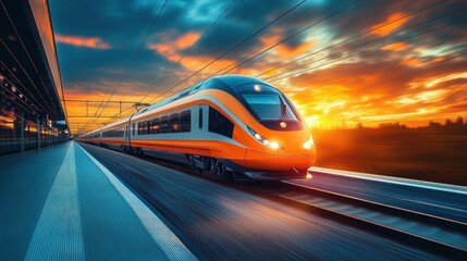 Fototapeta premium High-Speed Train at Sunset