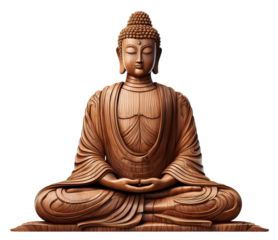 wooden praying buddha statue isolated