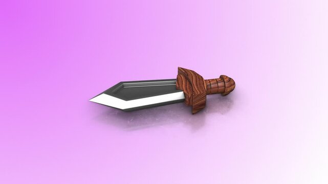 3D Metal Sword on a Reflective Floor Zooming Towards the Camera. Sword Icon. 4K