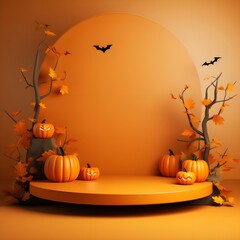 3d render, Halloween background with pumpkins, Halloween day.
