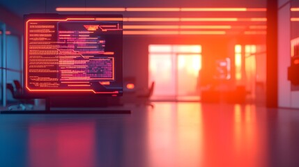 Obraz premium Neon Cyberpunk Office Interior Design