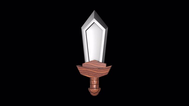 3D Gaming Sword Rotating on a Transparent Background. Seamless Loop. 4K