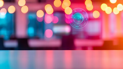 Neon Lights Blurred Office Interior Background