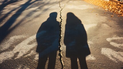 Fractured Paths Couple s Shadows Separated by a Crack in the Pavement Symbolizing the Distance and Disconnection in Their Relationship