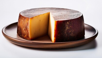 Spanish Food, Manchego Cheese on white background isolated.