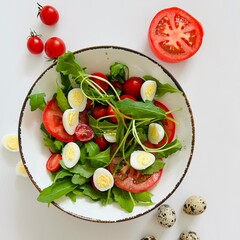 Egg and Arugula Fresh Vegetable Salad Served on Plate