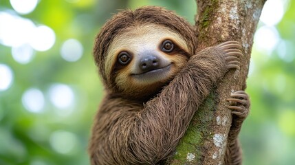 Fototapeta premium Adorable Sloth Hugging a Tree