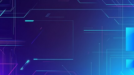 Fototapeta premium Abstract geometric background with neon lines and shapes on a dark blue gradient.