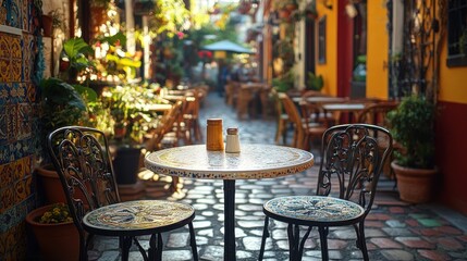 Charming Outdoor Cafe in a Narrow Street