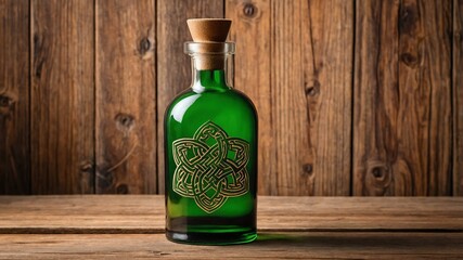 sand bottle art of celtic knot on a wooden table background