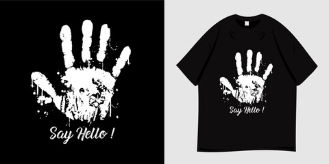 Typography graphic t-shirt design. hand symbol, five fingers, grunge, sign.  Print for clothes, wear, tees, apparel and fashion. Vector illustration.