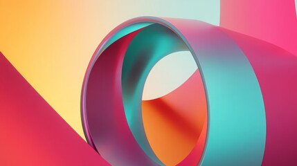 Fototapeta premium Moebius-Inspired 3D Rendering: Abstract Geometric Shapes in a Vertical Tube Formation