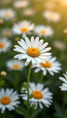 Fototapeta premium Beautiful White Daisies in Sunlit Summer Field Phone wallpaper