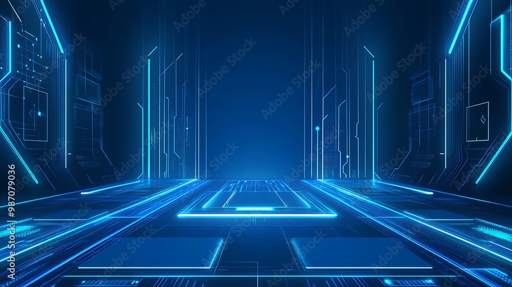 Aufkleber abstract futuristic blue glowing neon digital technology background with glowing lines and digital e
