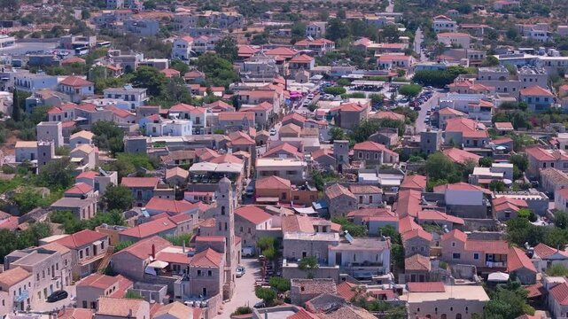 greece peloponnese region aeropoli town unique architecture stone houses and town square aerial view