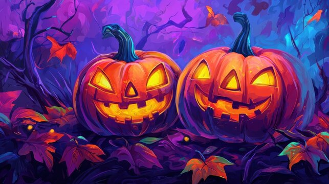 Halloween event background with charming upscale pumpkins. Premium illustration for banners, posters, greetings and Halloween celebrations.
