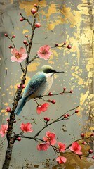 birds on a branch painting in chinoiseries style	
