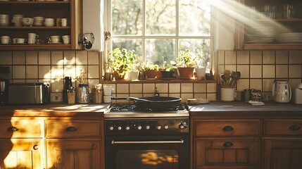 Rustic Kitchen with Sunlight Streaming Through Window