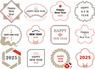 年賀状文字デザイン 2025年 巳年　アイコン　フレーム