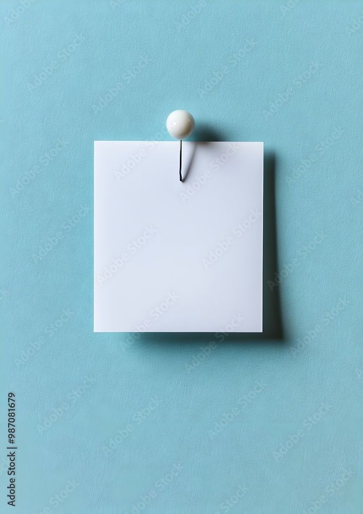 Poster minimal elegant pushpin securing white note on pristine background