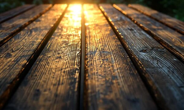 Sunset Light on Wooden Table