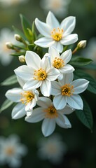 Obraz premium Close-Up of White Flowers with Green Foliage in Bloom Phone wallpaper