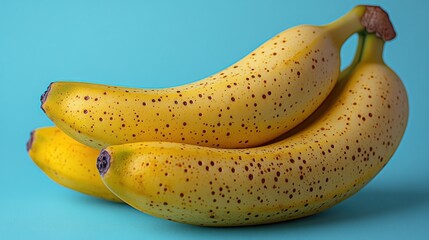 Three Ripe Bananas on Blue Background
