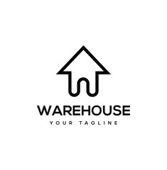 warehouse line art logo design vector