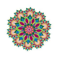 Abstract illustration of a bouquet of flowers with colorful petals, ornaments, isolated, white background, vector