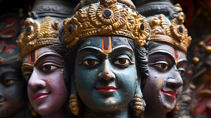 Fototapeta premium Ornate Depiction of the Four Faced Hindu Deity Brahma Representing Creation and Wisdom