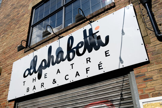 Newcastle UK: 8th June 2024: Alphabetti Theatre exterior sign on a sunny sky day