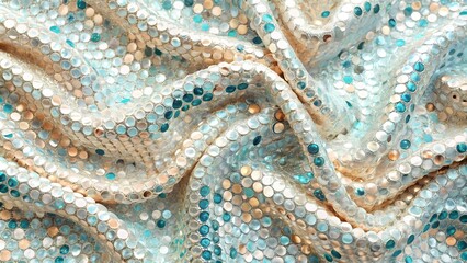Shimmering light blue sequin fabric with textured waves for mermaid-inspired fashion