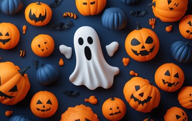 Spooky Halloween Decorations with Ghost and Pumpkins
