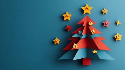 Interactive Christmas Tree Graphic with Minimalistic Paper Stars
