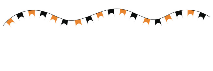 Halloween bunting. Black and orange flag garland. Triangle pennants chain. Party bunting decoration. Celebration flags for decor. Vector background.