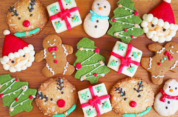 Assortment of Delectable Christmas Cookies on Wooden Background